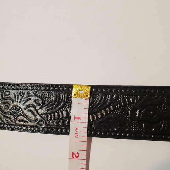 Perry Ellis Genuine Leather Tooled Black Bling Belt - Picture 9 of 11